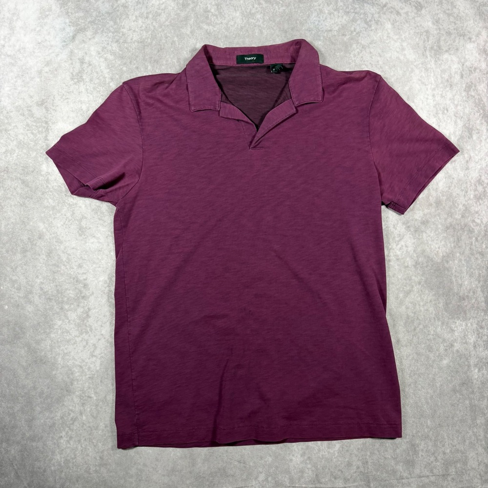 Theory Willem Atmos Mens Plum Purple Slub Jersey Johnny Collar Polo Shirt Size M